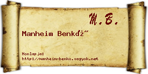Manheim Benkő névjegykártya